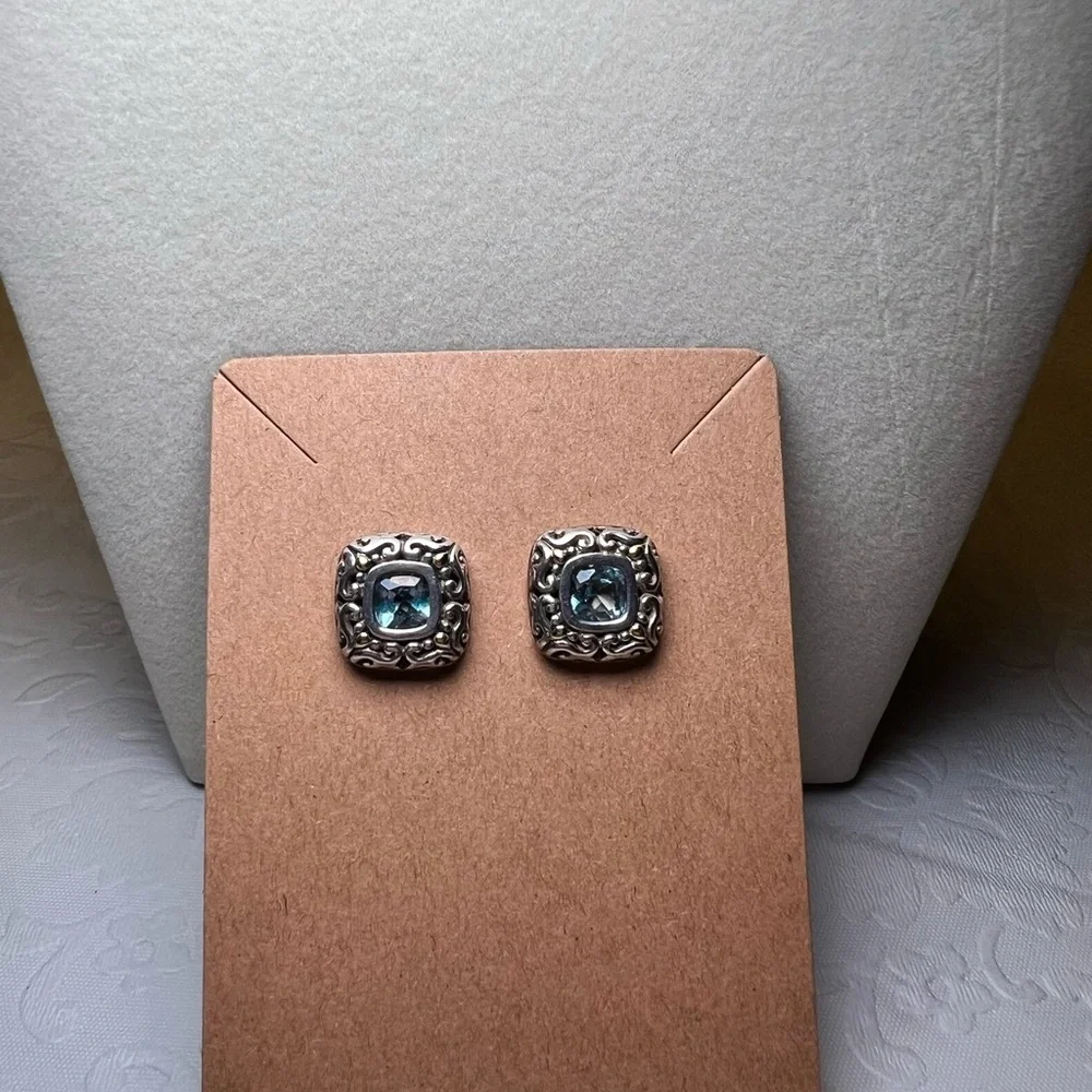 Intricate Silver Earrings with Blue Accents (Believed to be Topaz) - Picture 6 of 7